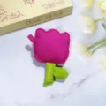 Custodia per auricolari in peluche a forma di tulipano rosa con stelo - Senza Cinturino da Polso / Rosso rosa