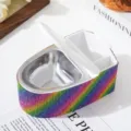 Glitzernder Regenbogen-Strass-Aschenbecher in Toilettenform mit Edelstahleinsatz - bunt