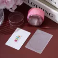 Pink rhinestone nail art stamper kit with scraper and floral pattern stamping plate. - Pink AB