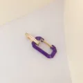 Modern gold stud earring featuring purple enamel and sparkling crystals in carabiner style - Purple