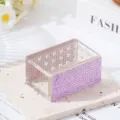 Macro view of 18-hole clear acrylic organizer box decorated with purple rhinestones - Light Purple