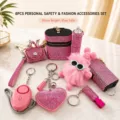 8-delige roze stras veiligheidssleutelhanger set met alarm en fluitje - 8-delige set / Roze