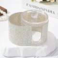 Élégant organisateur 2-en-1 de luxe incrusté de strass pour cotons et cotons-tiges de bureau - Blanc AB