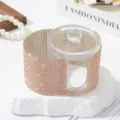 Boîte de rangement en acrylique à strass pour cotons et cotons-tiges à deux compartiments - Or champagne