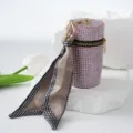 Luxury pink rhinestone cylinder coin purse featuring a chic silk scarf keychain charm - Pink