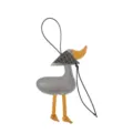 Detailed view of creative leather duck bag charm with crocodile texture hat. - Gray