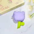 Custodia morbida a forma di tulipano viola per auricolari con dettaglio foglia verde - Senza Cinturino da Polso / Viola