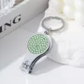 Silver 2-in-1 nail clipper and bottle opener keychain with green rhinestones - Light Green