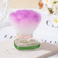 Heart-shaped makeup brush with emerald green rhinestones and purple gradient bristles - Green
