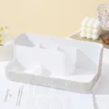 Vista detallada del organizador de herramientas de uñas de pedrería blanca con compartimentos - Plata/Vistoso