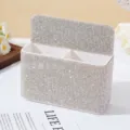 Elegant magnetic pen holder with shimmering rhinestones, dual compartments for desk organization. - White