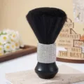 Professional barber neck duster brush with soft black bristles and rhinestone handle - White
