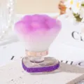 Pink flower-shaped makeup brush featuring a rhinestone-encrusted heart crystal base - Deep purple