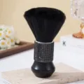 Professional soft black hair neck duster brush with an elegant rhinestone handle - Black