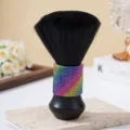 Professional salon neck duster brush with rainbow rhinestone handle and soft bristles for barbers - Colorful