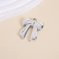 Glossy silver metallic bow-shaped DIY charm pendant featuring UV plating and top ring - Bowknot Style (1#) / 3.2x3.8cm