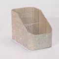 Detailed macro view of an iridescent rhinestone-encrusted 3-slot makeup brush holder. - Small 3-Grid (1PC) / Silver