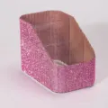 Close-up detail of pink rhinestone makeup brush organizer with multi-compartments. - Small 3-Grid (1PC) / Pink