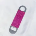 Pink rhinestone flat bottle opener made of durable stainless steel for beer and soda - Rose Red