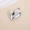 Silver 3D puffy heart pendant charm with polished metallic finish for DIY jewelry - 3.3x4.2cm