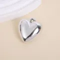 Polished silver 3D heart-shaped pendant with bail for DIY jewelry and crafts - 3.3x3.5cm