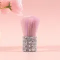 Detailed view of pink rhinestone-studded makeup brush with soft ombre bristles - AB White