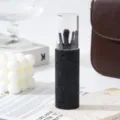 Close-up detail of a 5pcs rhinestone makeup brush set with a sparkling black case - Black