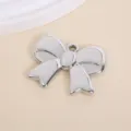 Silver metallic bow charm with glossy UV plating for DIY jewelry - 4.4x3.5cm