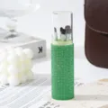 Chic green rhinestone makeup brush set with five soft brushes inside a clear cylinder case - Green