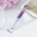 Close-up of luxury rhinestone-studded nail fan brush with gradient purple handle - Purple Multi-color