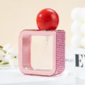 Pink rhinestone square spray bottle with a red spherical cap for 40ml liquids - 40ml / Pink