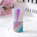 Sparkling colorful nail cleaning brush with gradient pink and blue rhinestone handle - Iridescent Blue Gradient