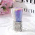Creative makeup brush with rainbow bristles and sparkling rhinestone handle - White