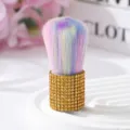 Multicolor rainbow bristle makeup brush with luxurious gold rhinestone handle design - Yellow