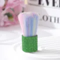 Green rhinestone makeup brush with soft rainbow bristles for powder and nail cleaning - Green