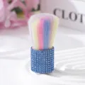 Professional rainbow makeup brush with sparkling blue rhinestone handle for loose powder - Blue