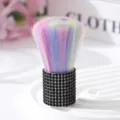Rainbow bristle makeup brush with black rhinestone handle on white tray - Black