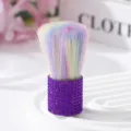 Professional rainbow bristle makeup brush with a purple rhinestone studded handle - Deep purple