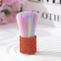 Rainbow bristle makeup brush with orange rhinestone handle for powder and nail cleaning - Orange Red