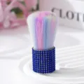 Rainbow bristle makeup brush featuring a luxurious blue rhinestone handle for nail cleaning - Sapphire Blue