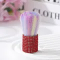 Professional makeup brush with red rhinestone handle and colorful gradient bristles - Red