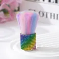 Rainbow synthetic bristle makeup brush with multi-color rhinestone handle for powder - Colorful