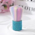 Creative rainbow bristle makeup brush with sparkling blue rhinestone encrusted handle - Lake Blue