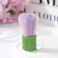 Creative makeup brush featuring rainbow bristles and a sparkling green rhinestone handle - Fluorescent Green