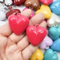 Glossy red acrylic heart pendant with hanging hole for DIY jewelry making - Red