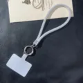 Ασημί κορδόνι κινητού με στρας και λευκό σύνδεσμο PVC για θήκη τηλεφώνου και κλειδιά - Λευκό