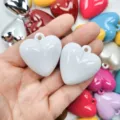 Glossy white acrylic heart charms for DIY jewelry making and keychain accessories - White
