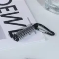 Sparkling mini rhinestone flashlight with black carabiner clip for keychains and gifts - White Rhinestone