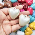 Pearlescent white acrylic heart charm for DIY jewelry making, keychains and crafts - Pearl