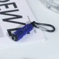 Portable mini LED flashlight decorated with blue rhinestones and a black carabiner clip - Blue Rhinestone